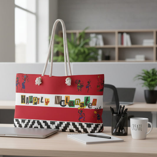 Handcrafted Ethnic Music Art Weekender Bag - Oversized, Durable Tote with Rope Handles