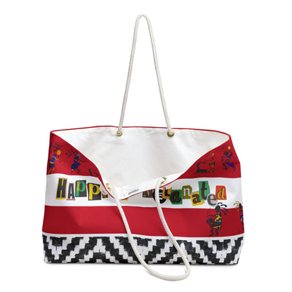 Handcrafted Ethnic Music Art Weekender Bag - Oversized, Durable Tote with Rope Handles