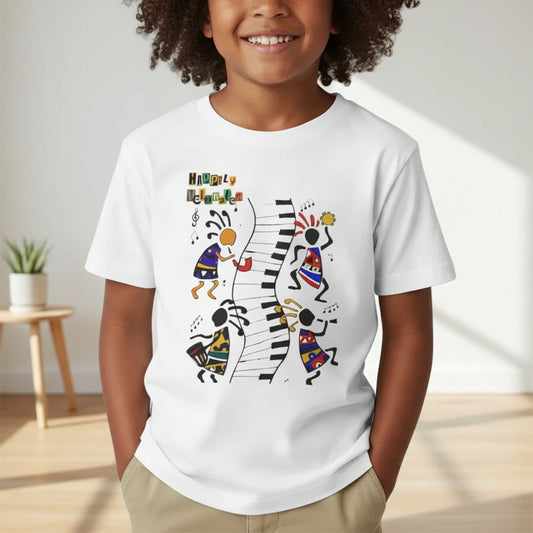 Afro Music Art Kids T-Shirt, Handcrafted Tee for Children, Kid's Graphic Tee, Ethnic Design Shirt, Youth Shirt with African Inspired Print