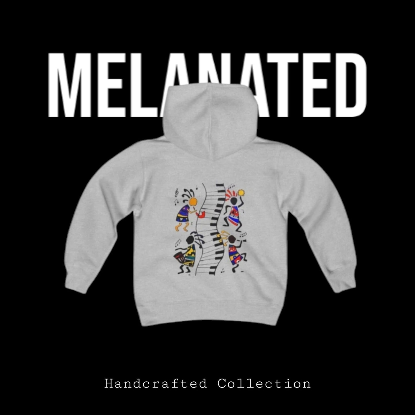 Handcrafted Afro Music Youth Hoodie, African American Kids Sweatshirt, Ethnic Design Jumper, Black Culture Pullover, Teenage Unisex Hooded