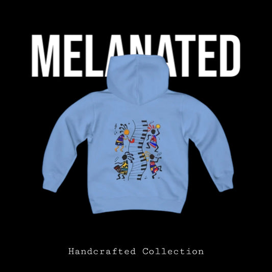 Handcrafted Afro Music Youth Hoodie, African American Kids Sweatshirt, Ethnic Design Jumper, Black Culture Pullover, Teenage Unisex Hooded