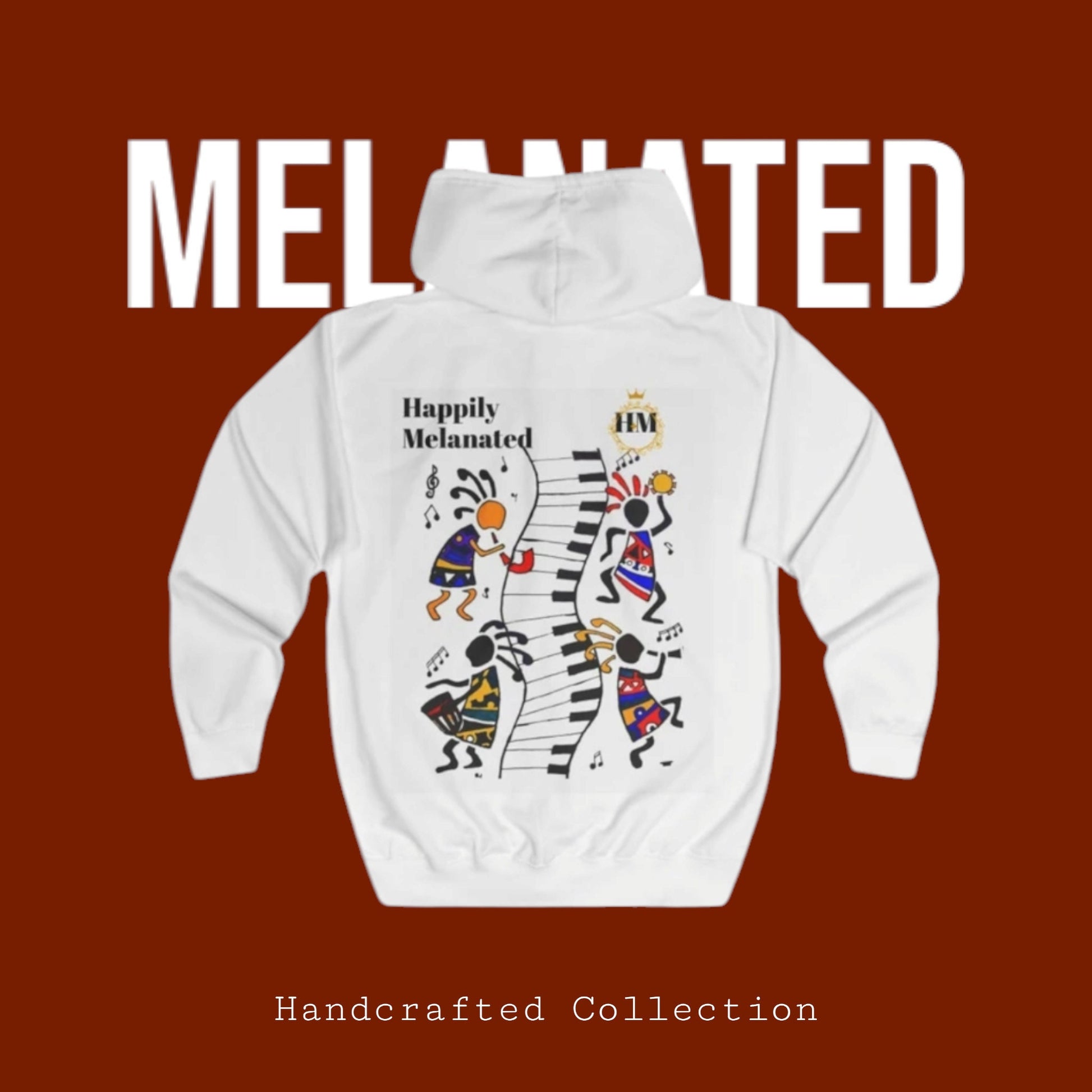 Hand-Drawn Afro Music Graphic Full Zip Hoodie, Unisex Streetwear for All