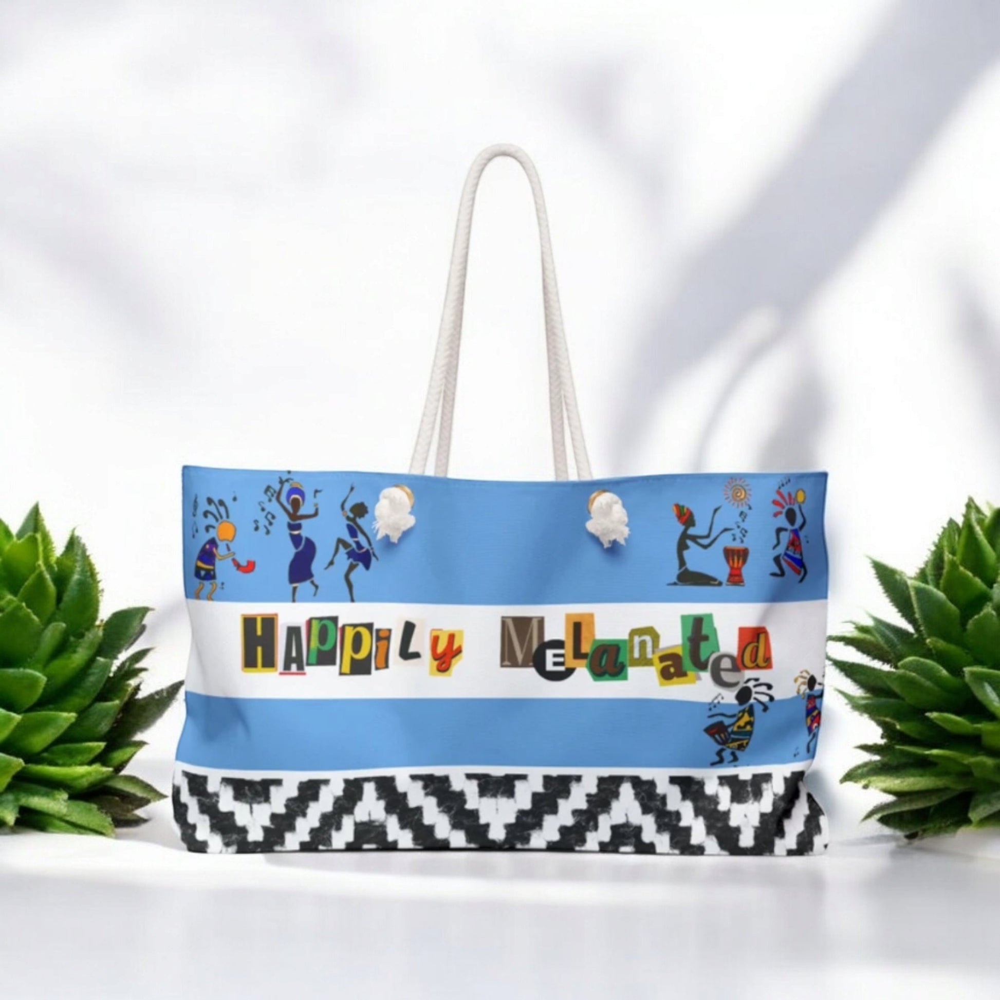 Handcrafted Ethnic Music Art Weekender Bag - Oversized, Durable Tote with Rope Handles