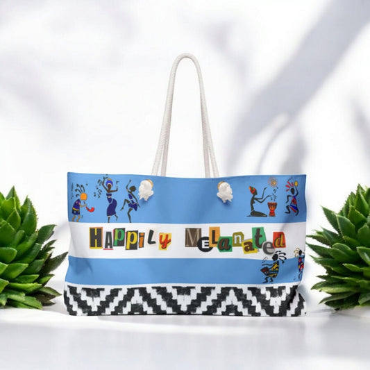 Handcrafted Ethnic Music Art Weekender Bag - Oversized, Durable Tote with Rope Handles