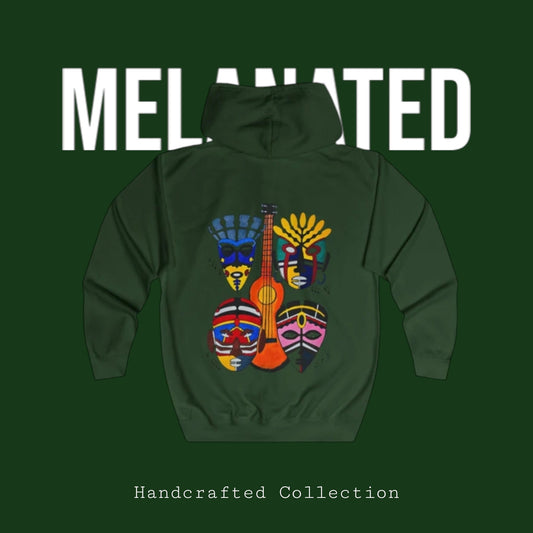 Handcrafted Afro Music Inspired Full Zip Hoodie, Guitar Art Design, Unisex Hooded Sweatshirt