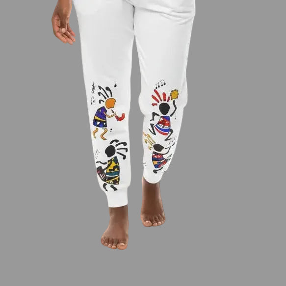 Handcrafted Afro Music Cartoon Art Athletic Joggers, Unisex Sweatpants
