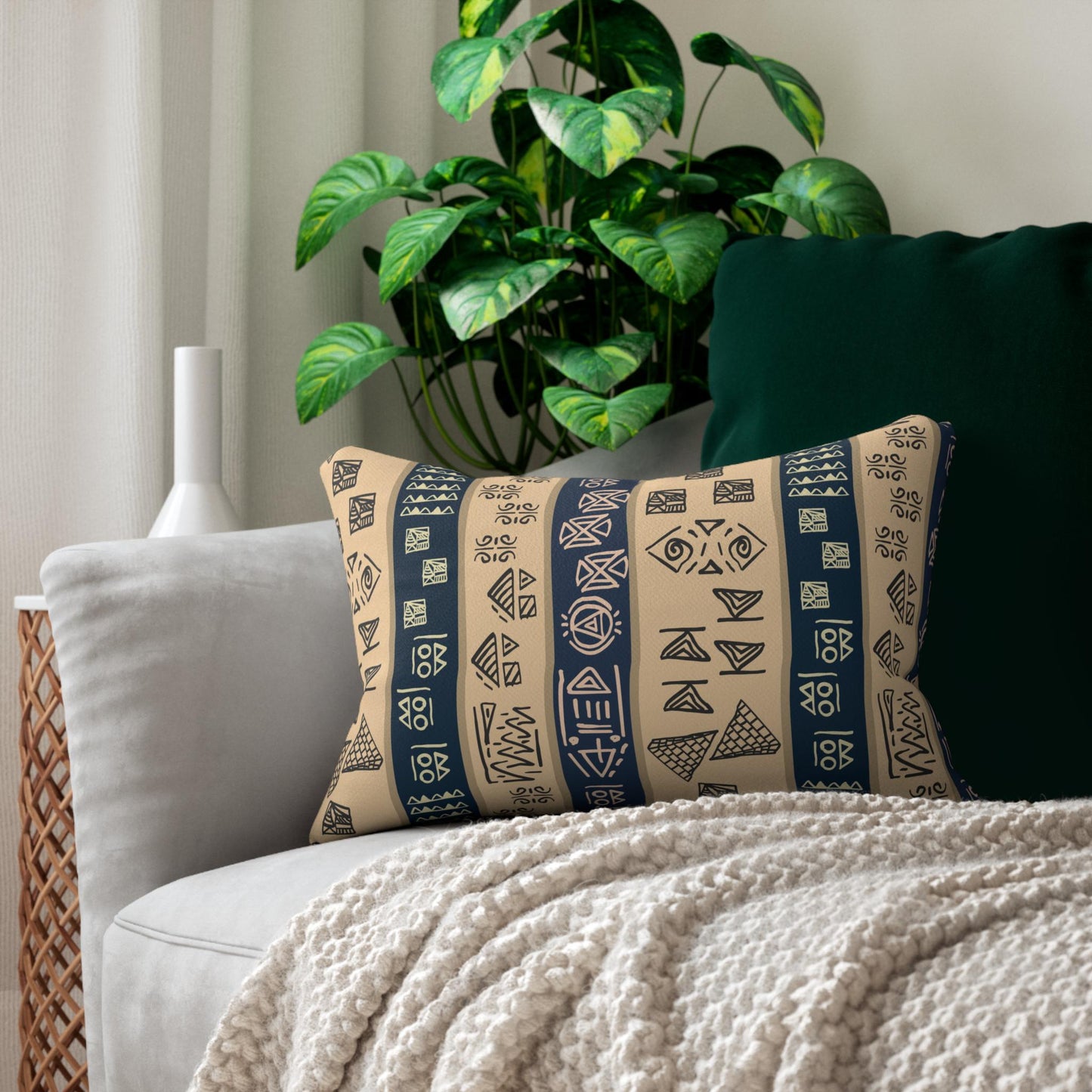 Tribal Spun Polyester Pillow, Decorative Cushion, Boho Throw Pillow, Ethnic Pattern Lumbar Pillow