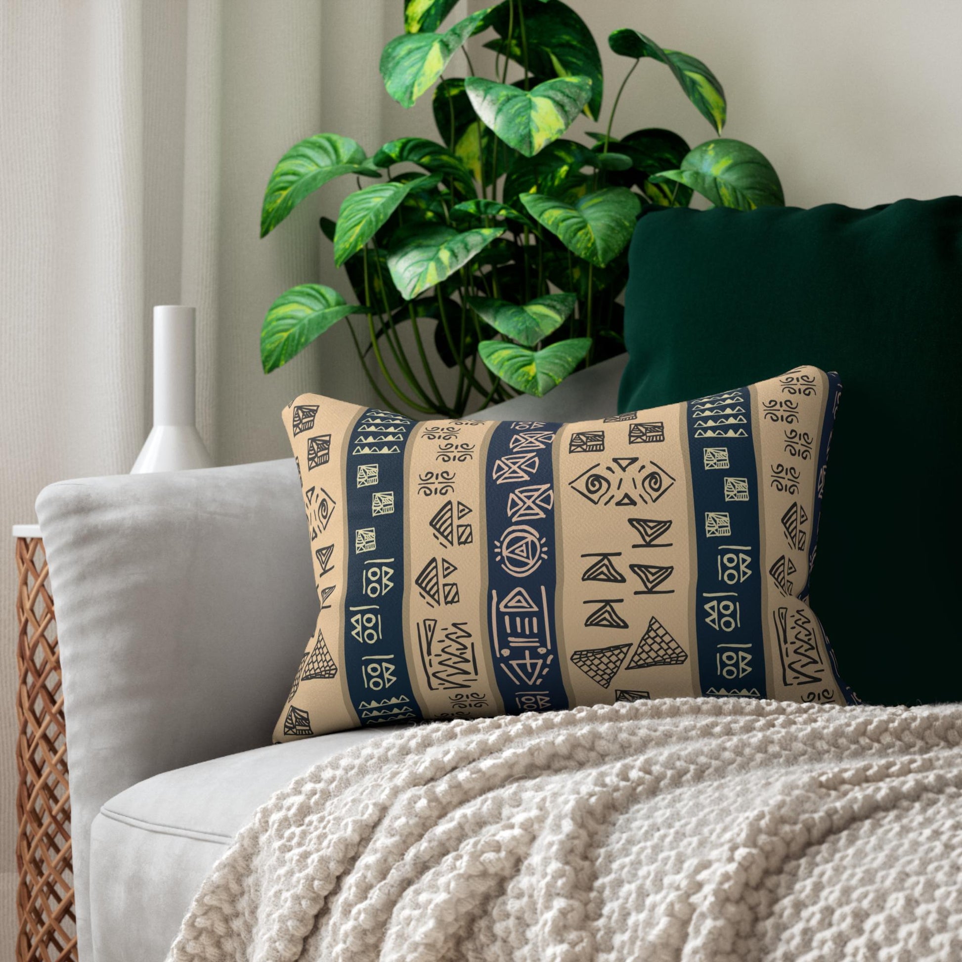 Tribal Spun Polyester Pillow, Decorative Cushion, Boho Throw Pillow, Ethnic Pattern Lumbar Pillow