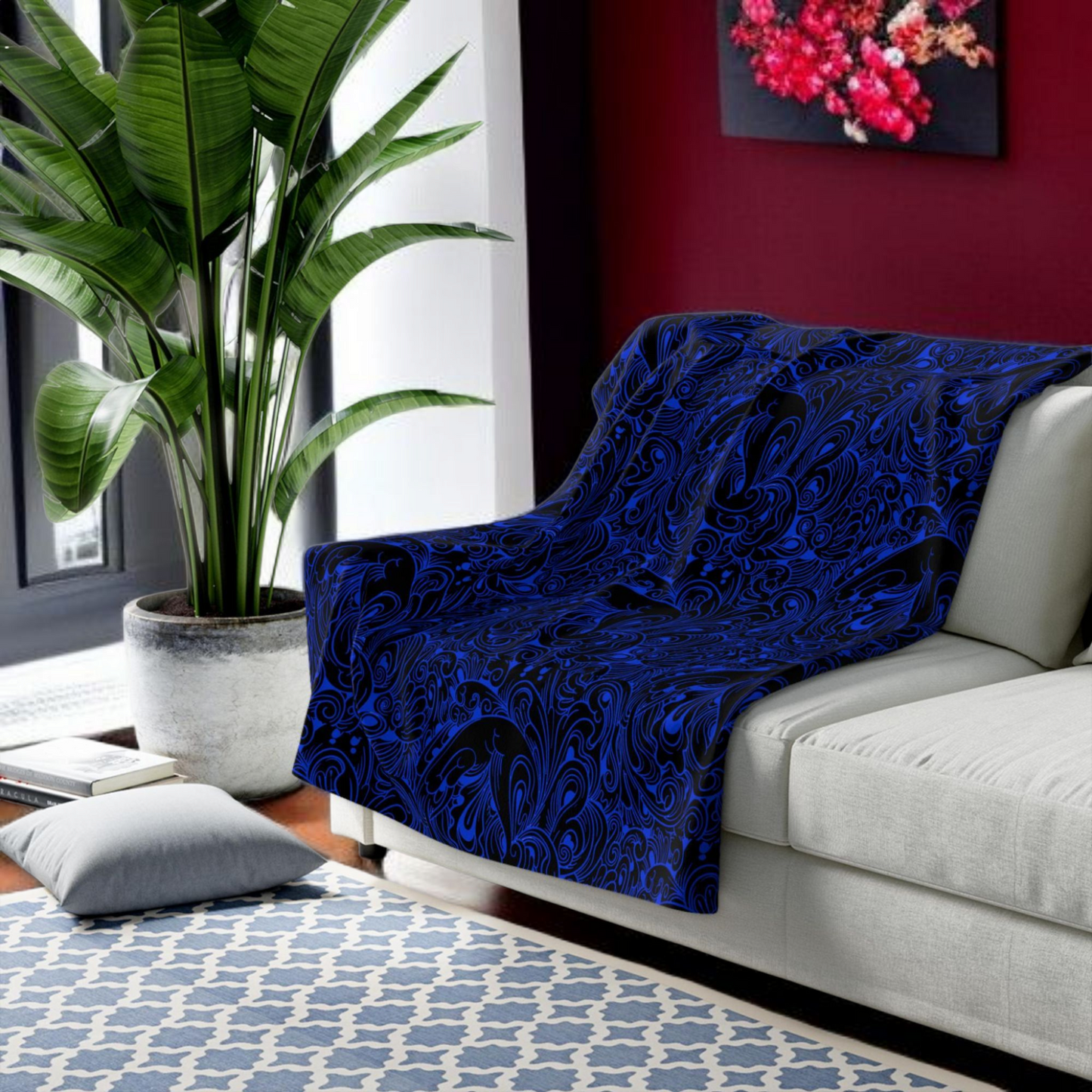 Cozy Floral Sherpa Fleece Blanket - Warm Plush Throw, Floral Pattern