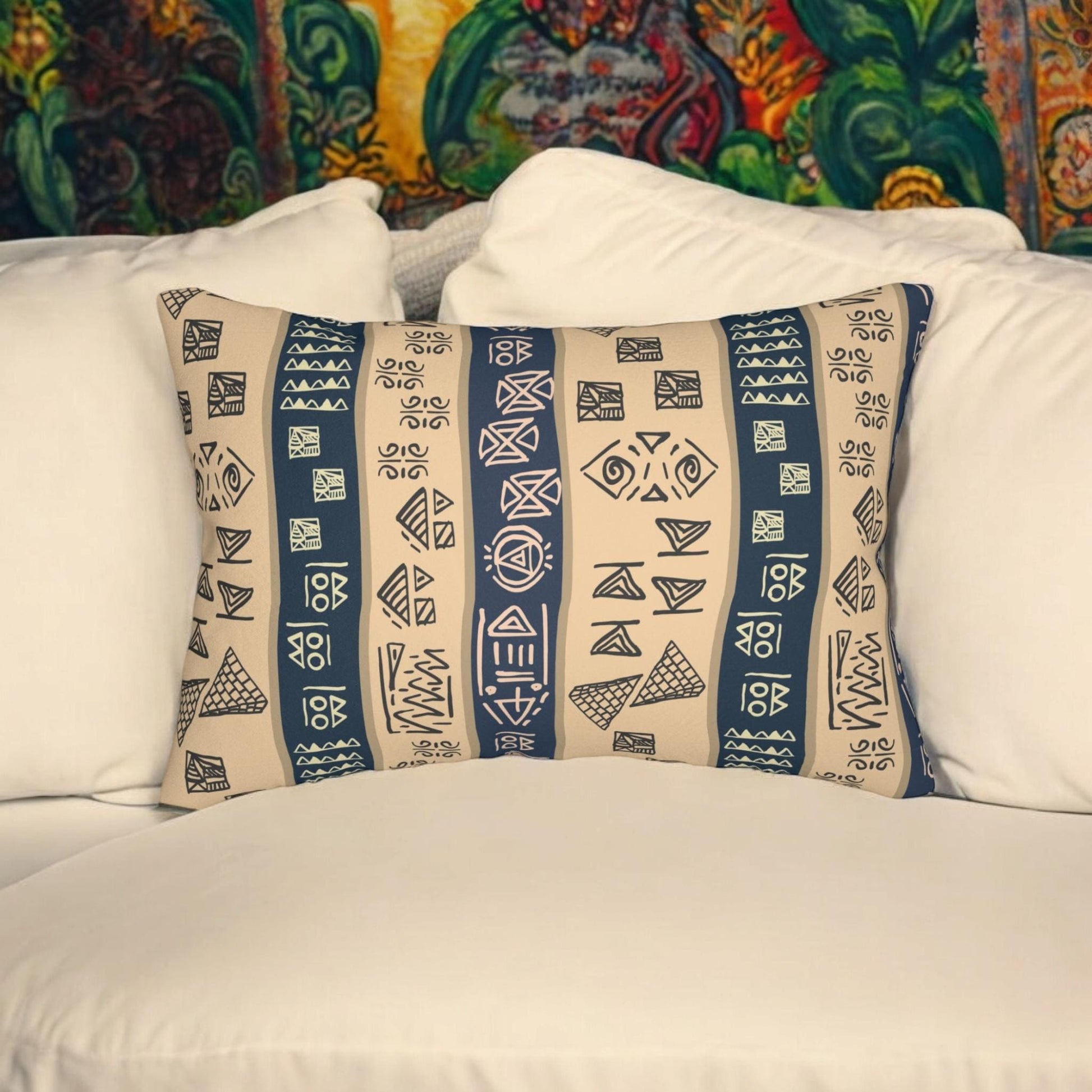 Tribal Spun Polyester Pillow, Decorative Cushion, Boho Throw Pillow, Ethnic Pattern Lumbar Pillow