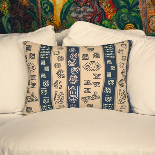 Tribal Spun Polyester Pillow, Decorative Cushion, Boho Throw Pillow, Ethnic Pattern Lumbar Pillow