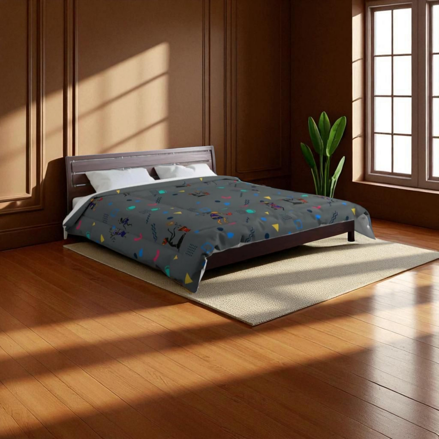 Afro Music Cartoon Comforter, Handcrafted Bedspread for Music Lovers, Unique African Art Comforter