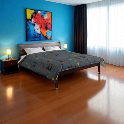 Afro Music Cartoon Comforter, Handcrafted Bedspread for Music Lovers, Unique African Art Comforter