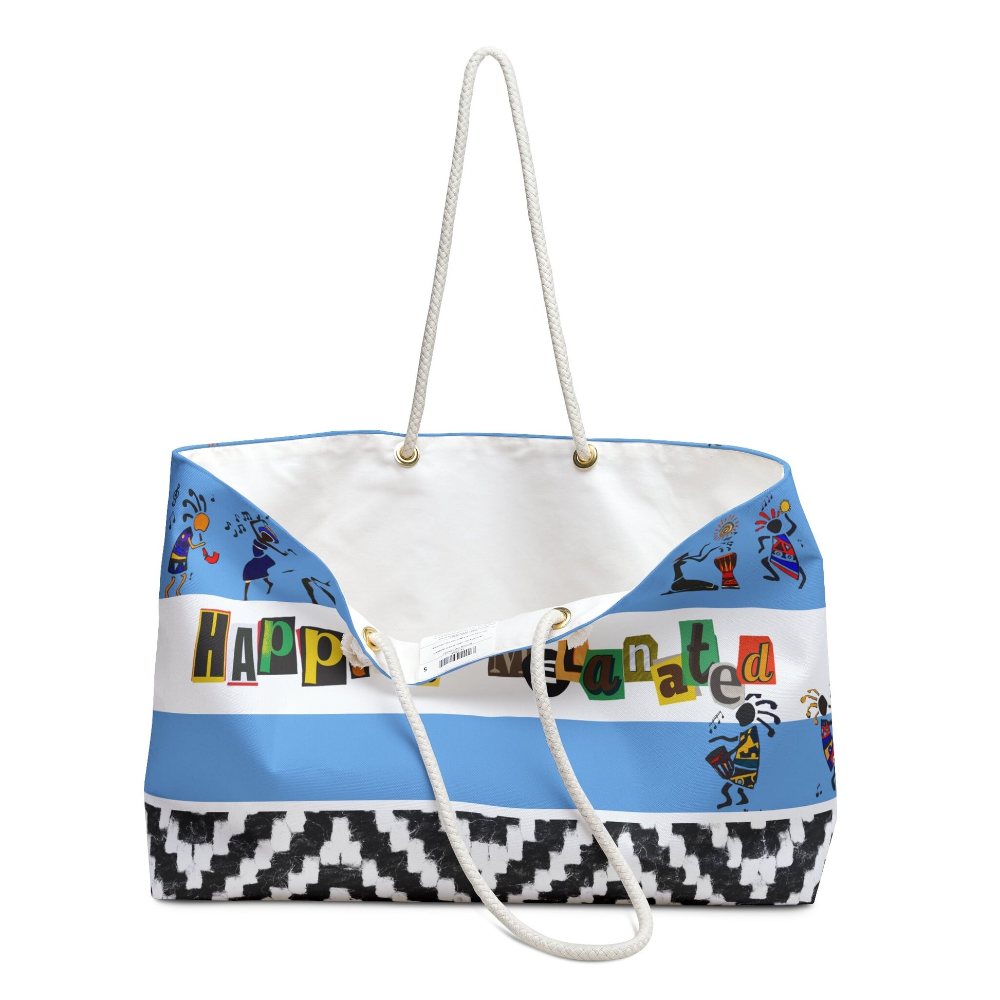 Handcrafted Ethnic Music Art Weekender Bag - Oversized, Durable Tote with Rope Handles