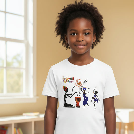 Afro Music Art Kids T-Shirt, Handcrafted Tee for Children, Kid's Graphic Tee, Ethnic Design Shirt, Youth Shirt with African Inspired Print