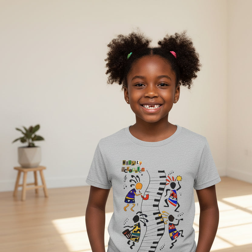 Afro Music Art Kids T-Shirt, Handcrafted Tee for Children, Kid's Graphic Tee, Ethnic Design Shirt, Youth Shirt with African Inspired Print