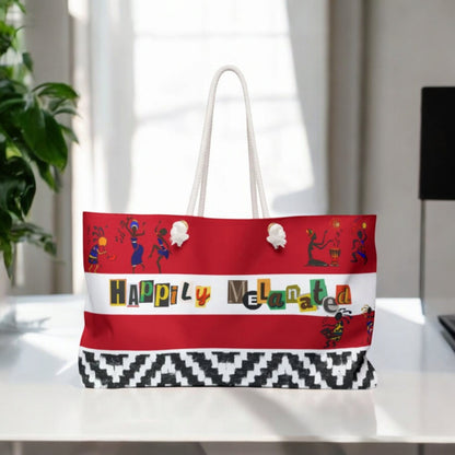 Handcrafted Ethnic Music Art Weekender Bag - Oversized, Durable Tote with Rope Handles