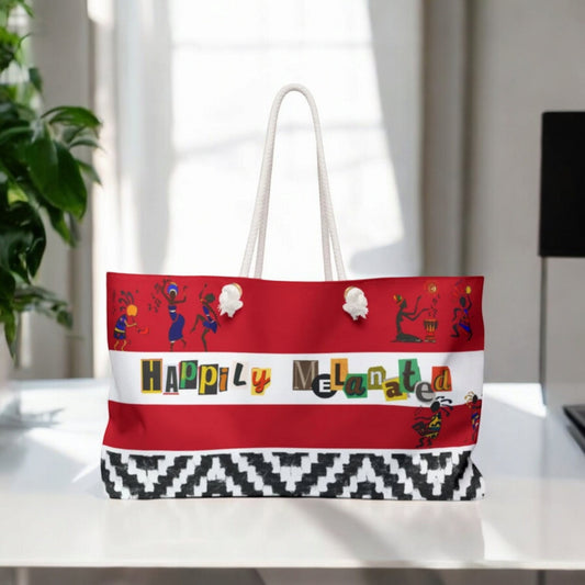 Handcrafted Ethnic Music Art Weekender Bag - Oversized, Durable Tote with Rope Handles