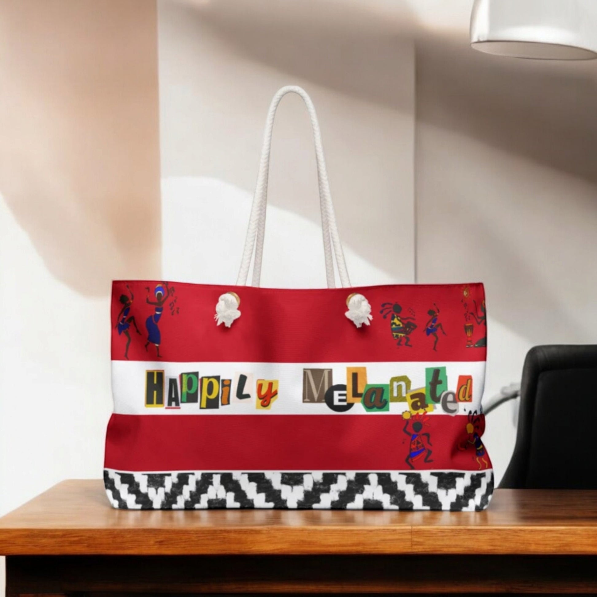 Handcrafted Ethnic Music Art Weekender Bag - Oversized, Durable Tote with Rope Handles