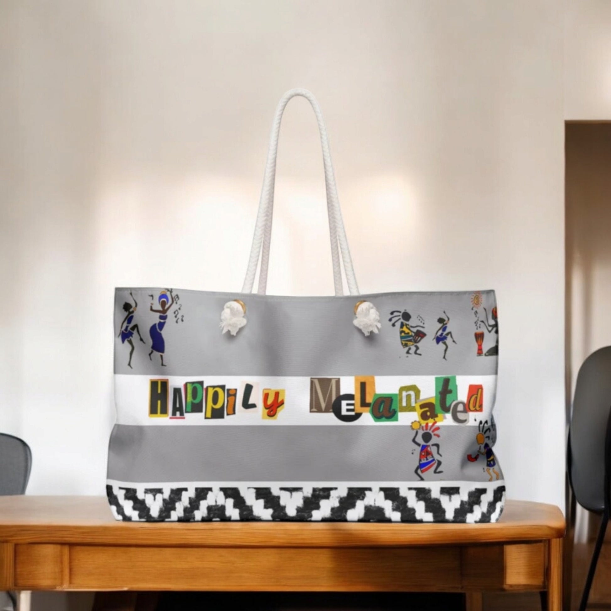 Ethnic Music Art Weekender Bag - Oversized, Durable Tote with Rope Handles for Beach