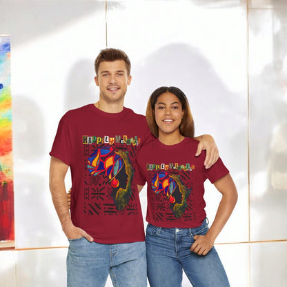 African Continent Graphic Tee, Unisex Heavy Cotton T-Shirt, Handcrafted Ethnic Design
