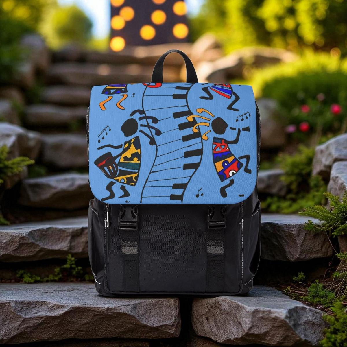Afro Music Cartoon Backpack, Handcrafted Unisex Shoulder Bag for Casual Use Printify