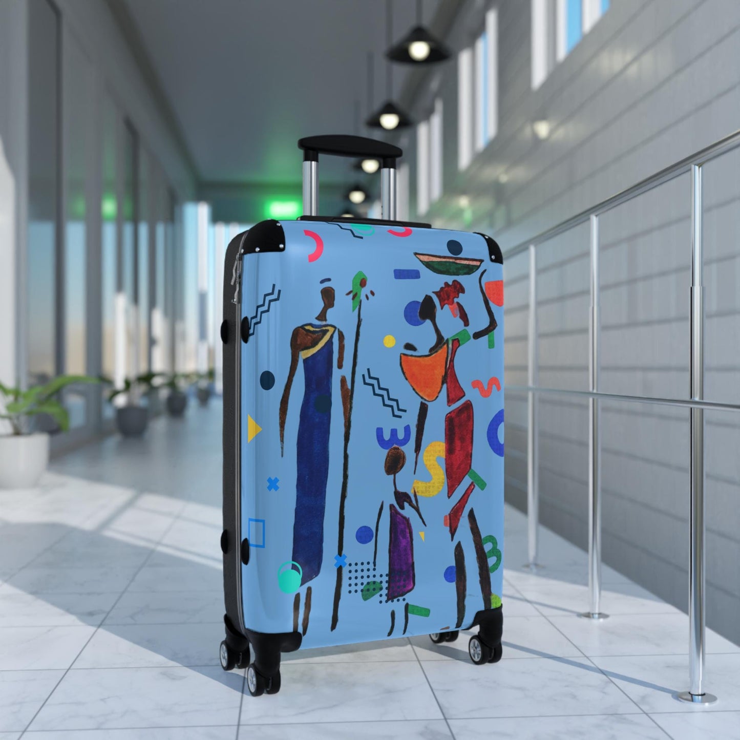 Cartoon Afro Family Suitcase, Handcrafted Doodles, Kid's Luggage, Travel Bag
