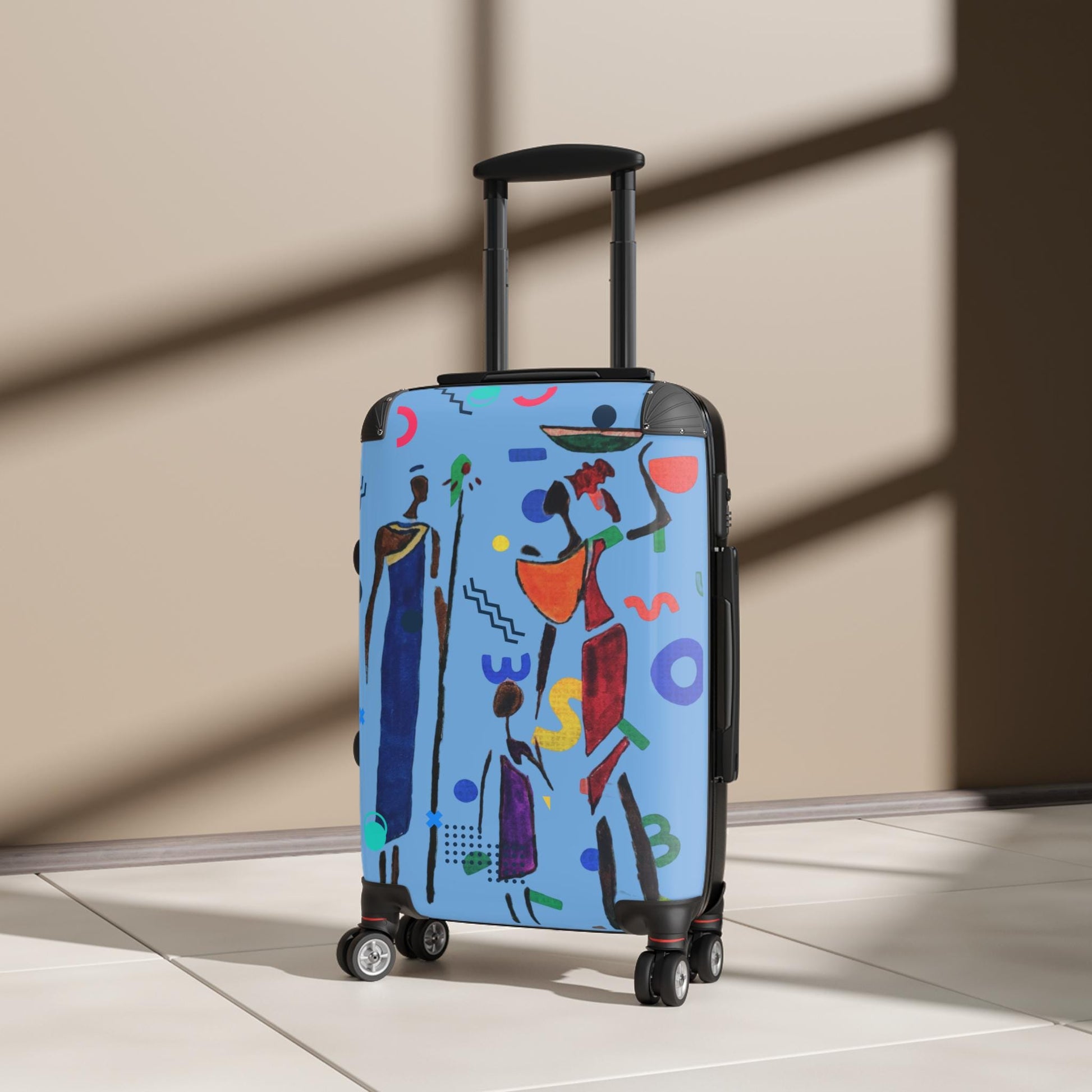 Cartoon Afro Family Suitcase, Handcrafted Doodles, Kid's Luggage, Travel Bag
