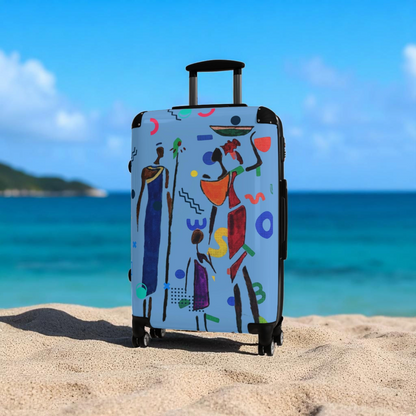 Cartoon Afro Family Suitcase, Handcrafted Doodles, Kid's Luggage, Travel Bag
