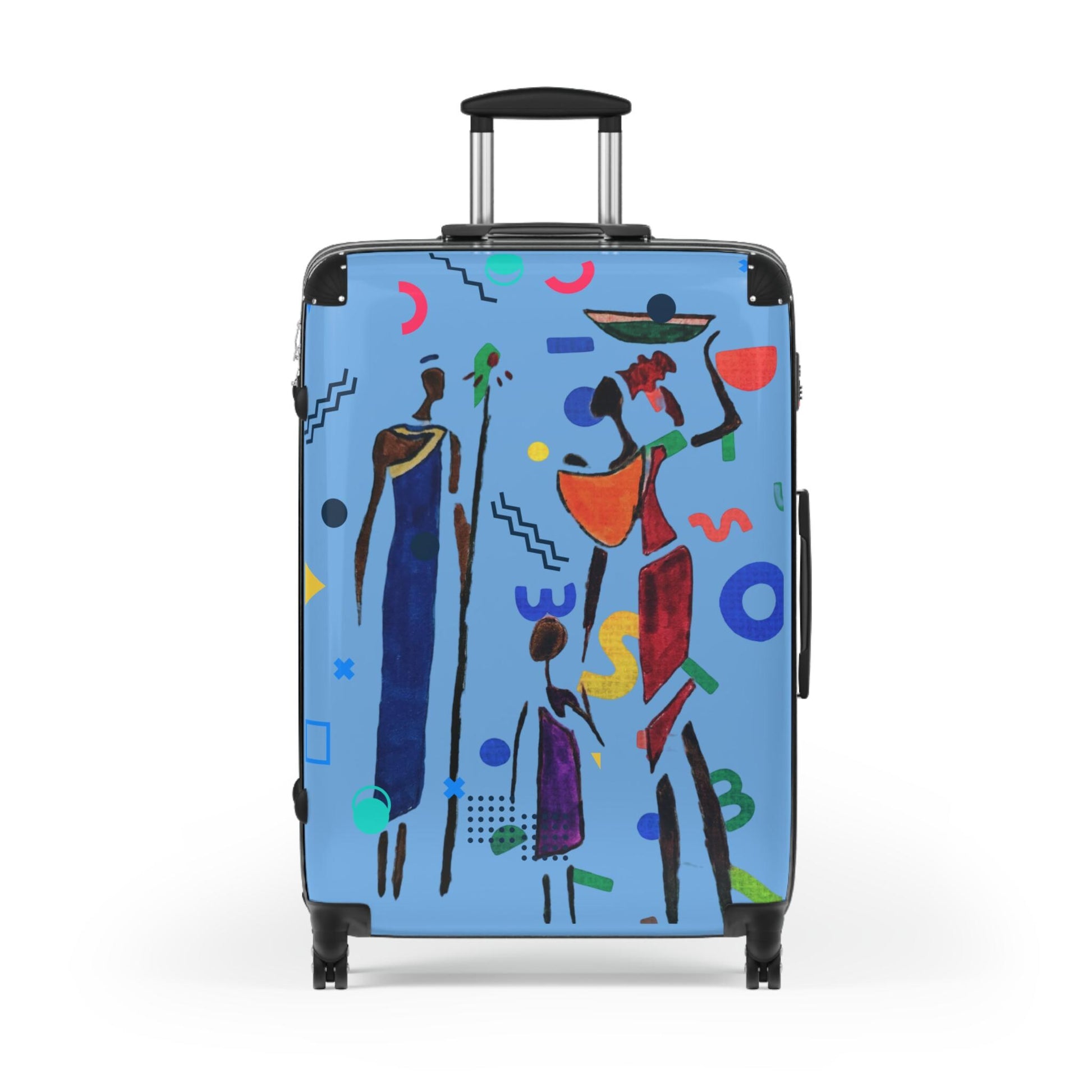 Cartoon Afro Family Suitcase, Handcrafted Doodles, Kid's Luggage, Travel Bag
