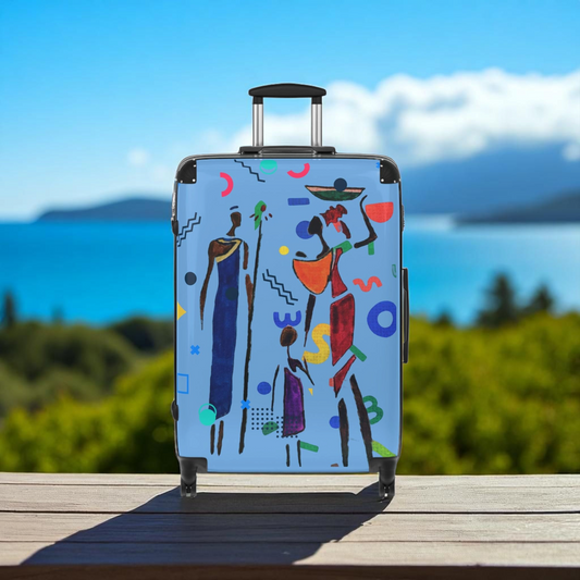 Cartoon Afro Family Suitcase, Handcrafted Doodles, Kid's Luggage, Travel Bag