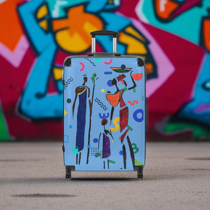 Cartoon Afro Family Suitcase, Handcrafted Doodles, Kid's Luggage, Travel Bag