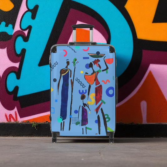 Cartoon Afro Family Suitcase, Handcrafted Doodles, Kid's Luggage, Travel Bag