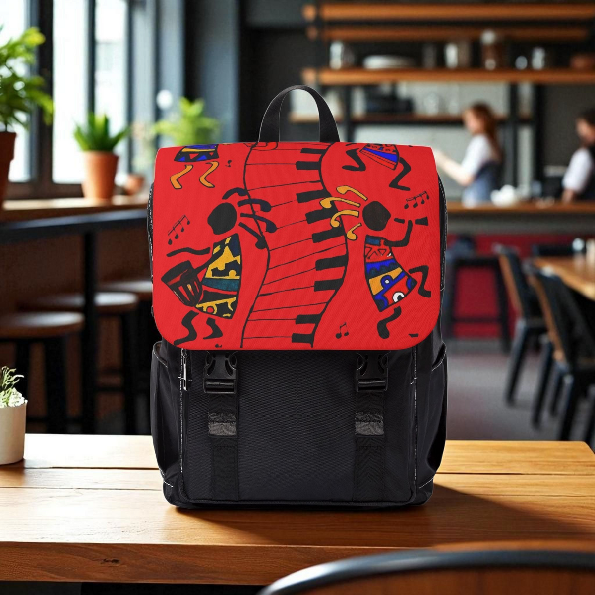 Afro Music Cartoon Backpack, Handcrafted Unisex Shoulder Bag for Casual Use Printify