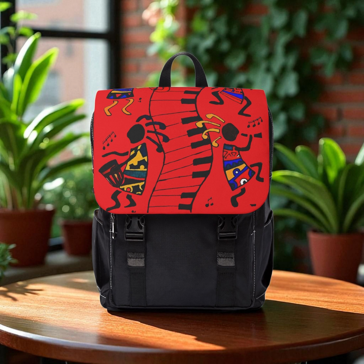Afro Music Cartoon Backpack, Handcrafted Unisex Shoulder Bag for Casual Use