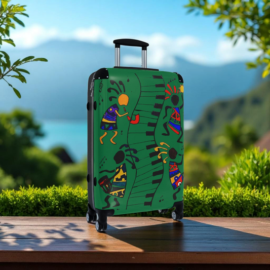 Afro Music Cartoon Suitcase, Handcrafted Luggage Bag, Traveler Gift, Unique Travel Case