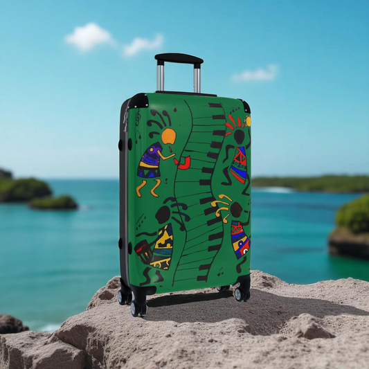 Afro Music Cartoon Suitcase, Handcrafted Luggage Bag, Traveler Gift, Unique Travel Case