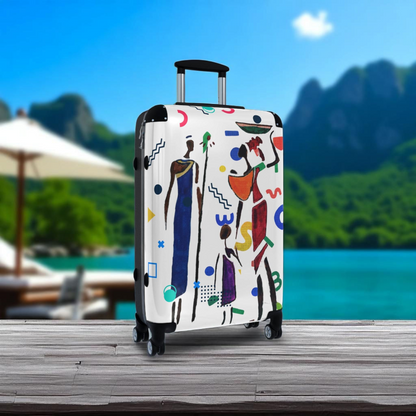 Cartoon Afro Family Suitcase, Handcrafted Doodles, Kid's Luggage, Travel Bag