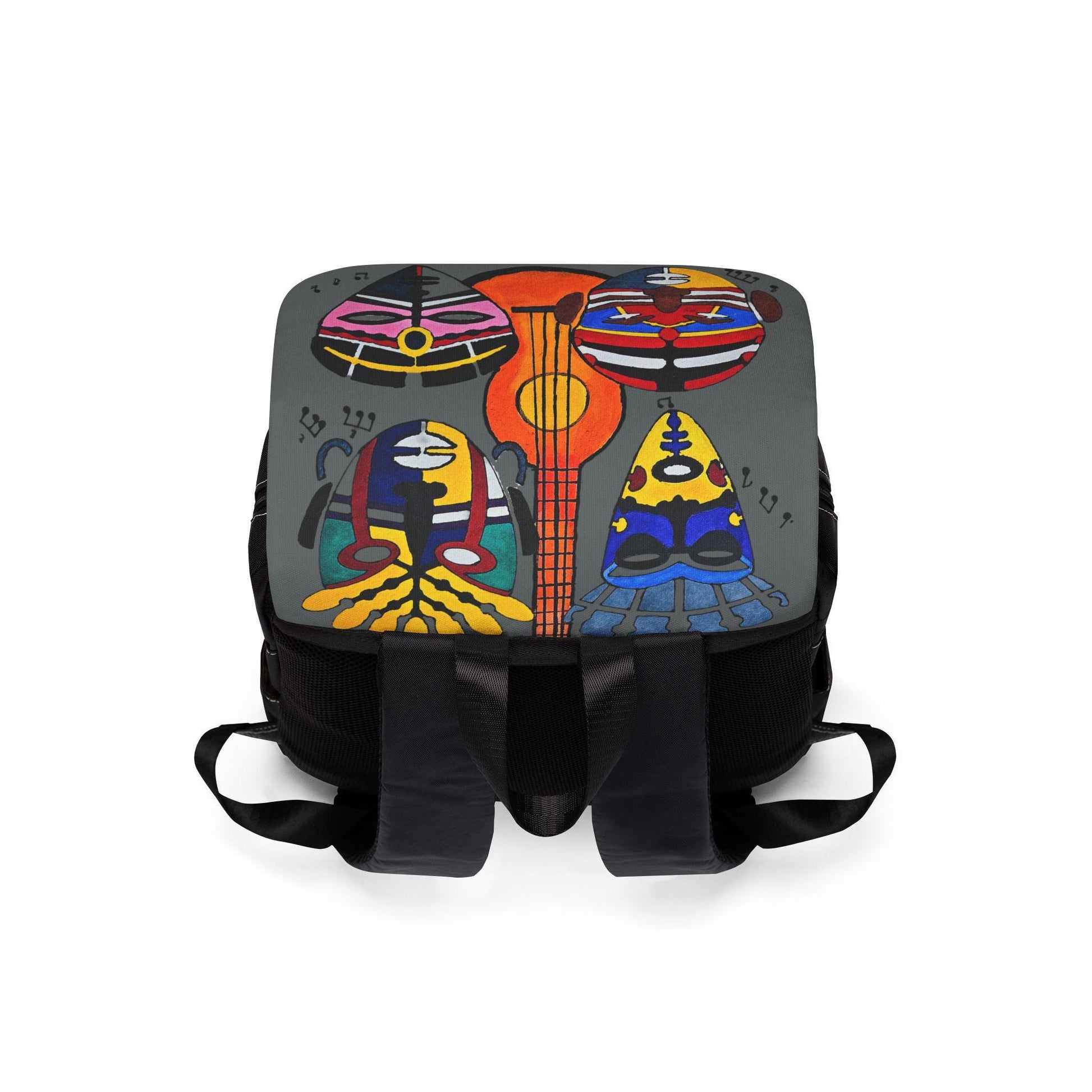 Afro Music Guitar Cartoon Backpack, Handcrafted Unisex Shoulder Bag, Music Lover Gift