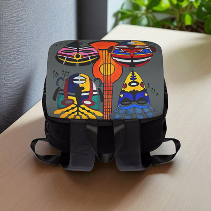 Afro Music Guitar Cartoon Backpack, Handcrafted Unisex Shoulder Bag, Music Lover Gift