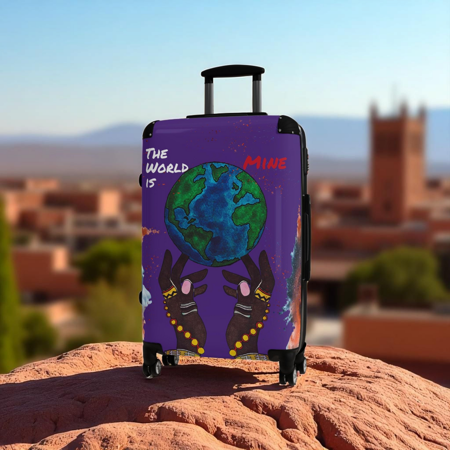 Handcrafted Afro Galactic Art Suitcase, Travel Luggage, African Inspired Carry-On Bag