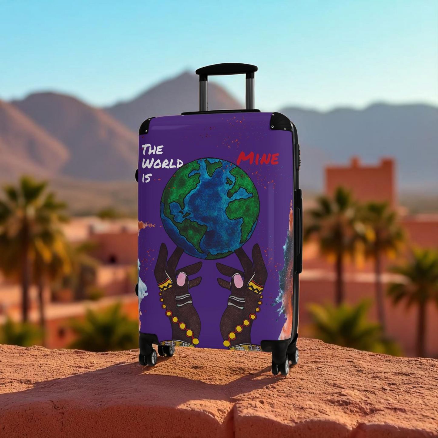Handcrafted Afro Galactic Art Suitcase, Travel Luggage, African Inspired Carry-On Bag