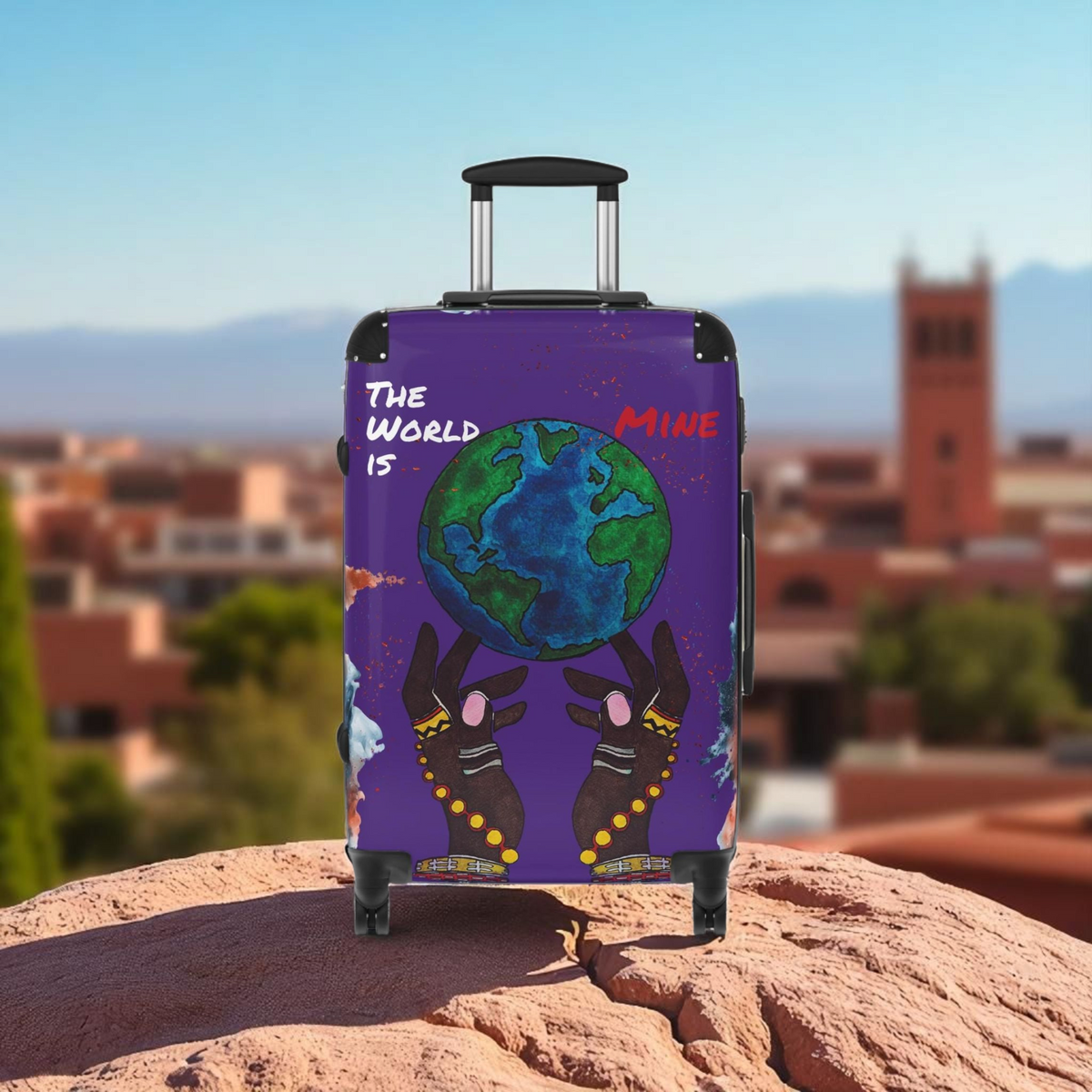 Handcrafted Afro Galactic Art Suitcase, Travel Luggage, African Inspired Carry-On Bag Printify