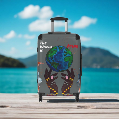 Handcrafted Afro Galactic Art Suitcase, Travel Luggage, African Inspired Carry-On Bag