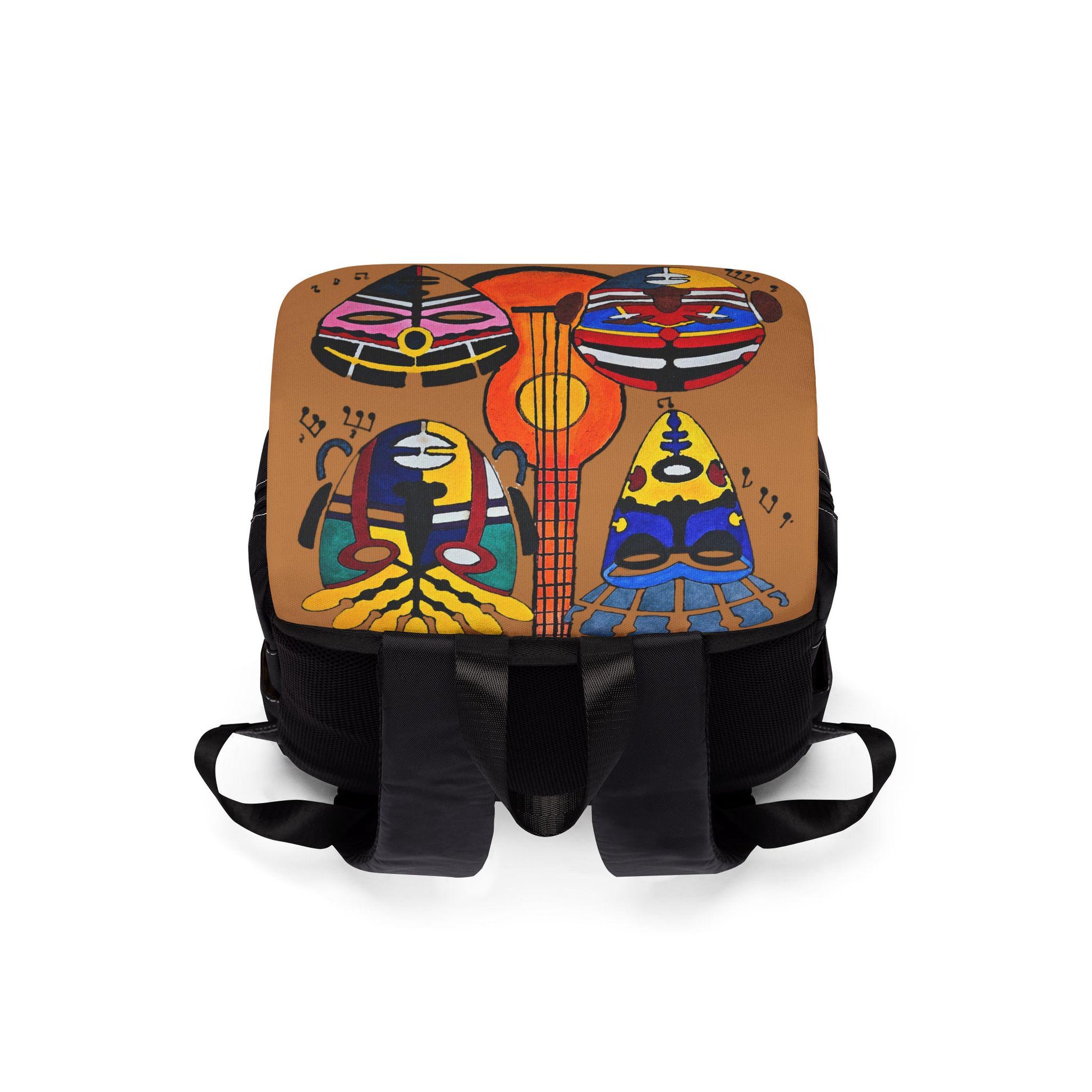 Afro Music Guitar Cartoon Backpack, Handcrafted Unisex Shoulder Bag, Music Lover Gift