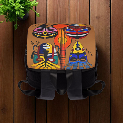 Afro Music Guitar Cartoon Backpack, Handcrafted Unisex Shoulder Bag, Music Lover Gift