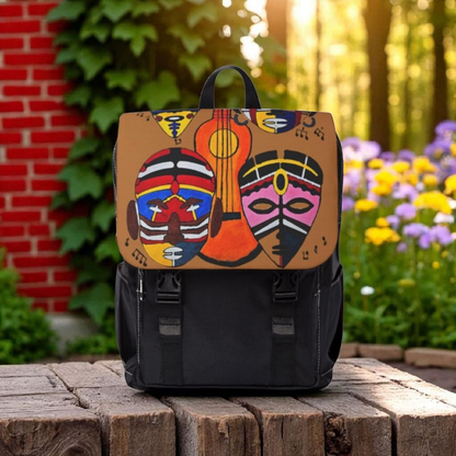 Afro Music Guitar Cartoon Backpack, Handcrafted Unisex Shoulder Bag, Music Lover Gift
