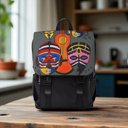 Afro Music Guitar Cartoon Backpack, Handcrafted Unisex Shoulder Bag, Music Lover Gift