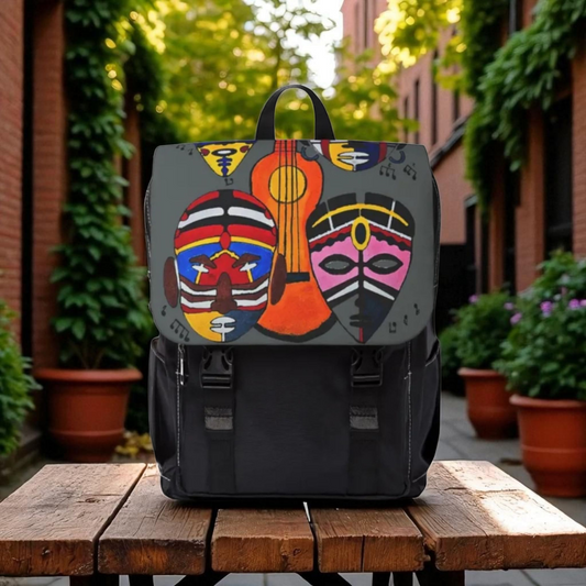 Afro Music Guitar Cartoon Backpack, Handcrafted Unisex Shoulder Bag, Music Lover Gift