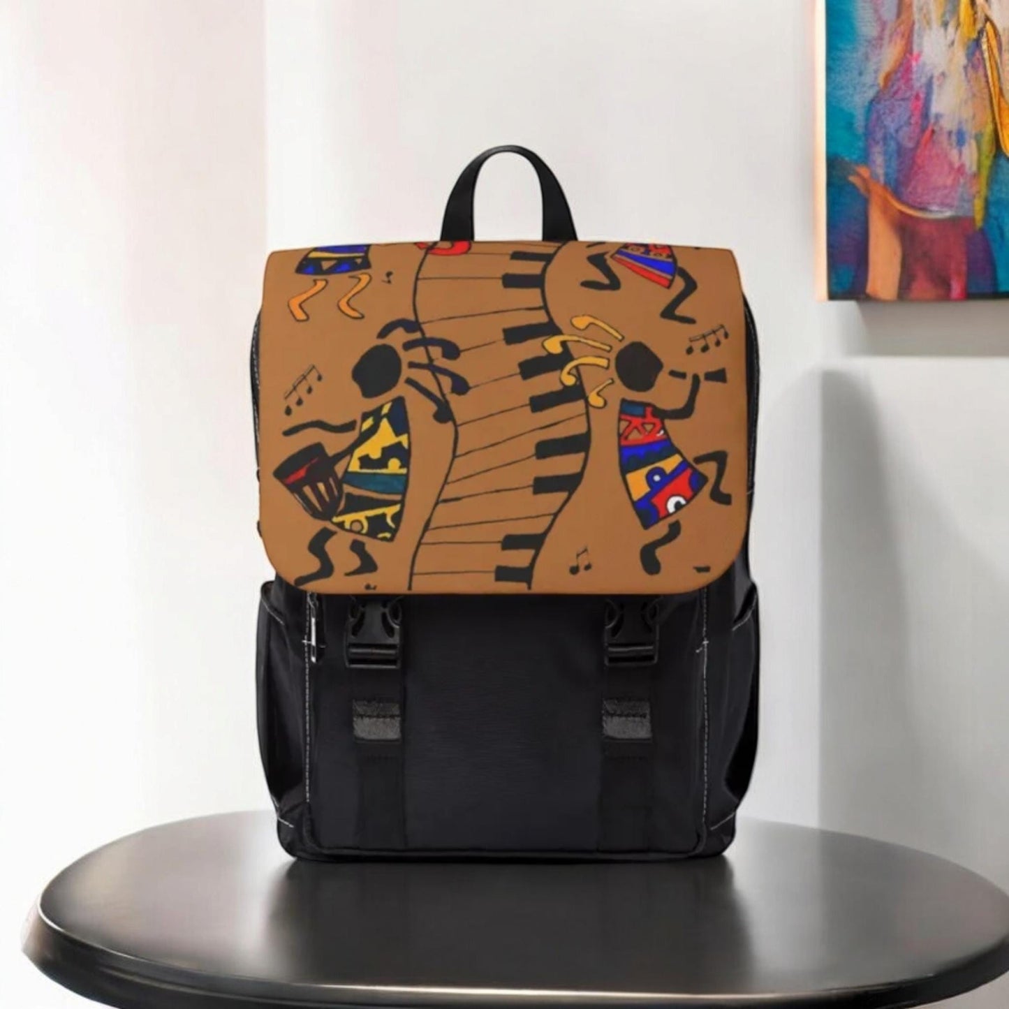 Afro Music Cartoon Backpack, Handcrafted Unisex Shoulder Bag for Casual Use
